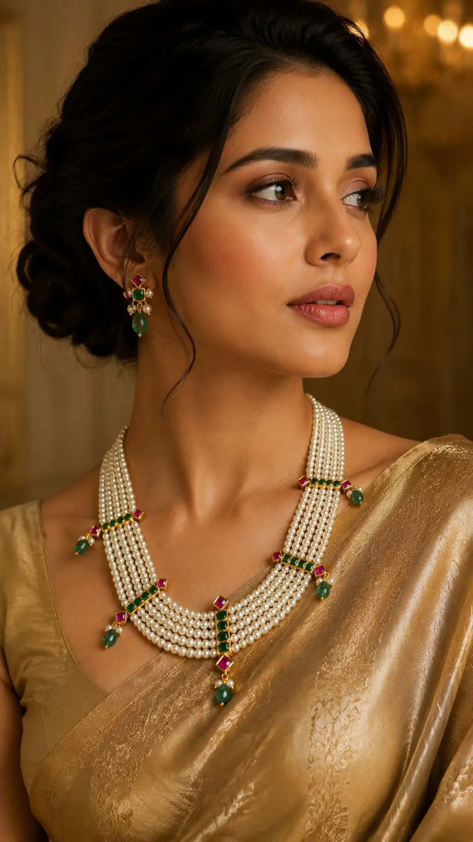 Maharani Pearl Emerald Necklace alternate view