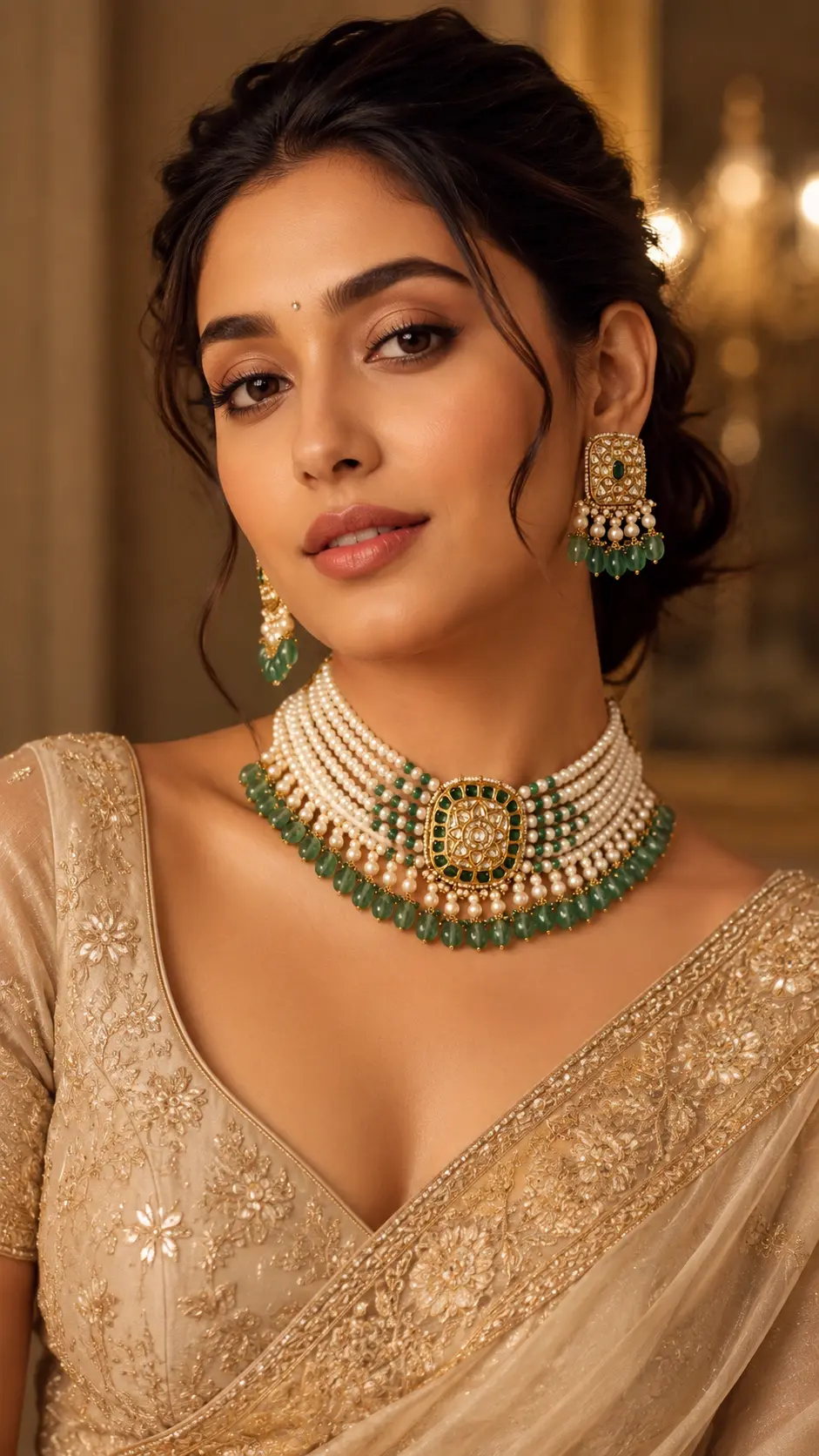 Royal Pearl Emerald Necklace Set alternate view